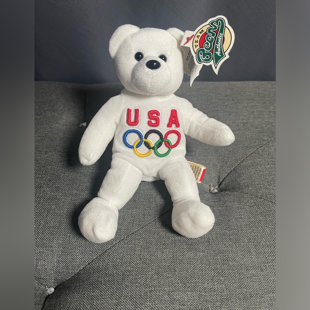 OLYMPICS Team BEAN BAG PLUSH Ring Bears Teddy USA United States 2000